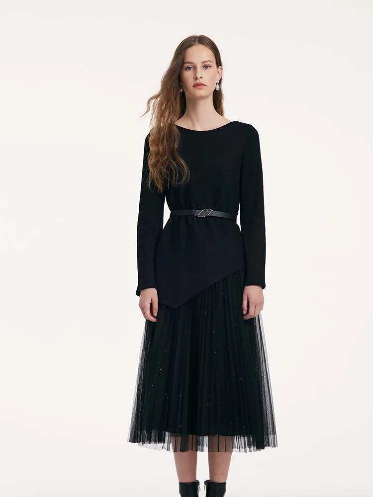 Asymmetrical Hem Top And Tulle Women Skirt With Belt Two-Piece Set sold by Goelia product image thumbnail 3