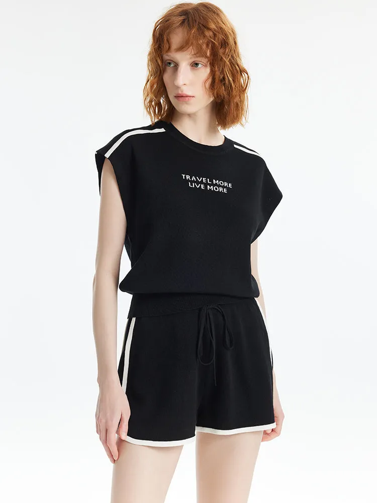 Tencel Contrast Trim Knitted Tank Top And Shorts Two-Piece Set sold by Goelia product image thumbnail 4