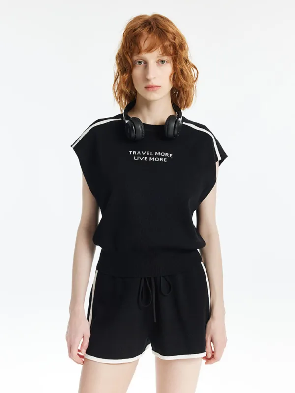 Tencel Contrast Trim Knitted Tank Top And Shorts Two-Piece Set sold by Goelia