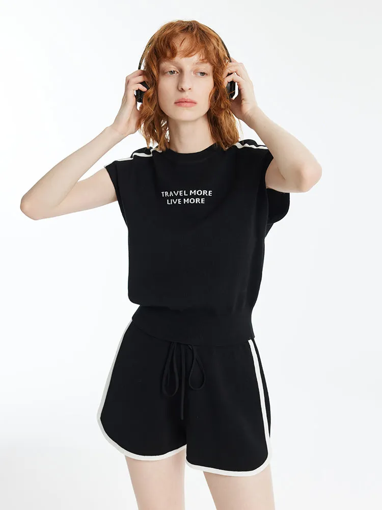 Tencel Contrast Trim Knitted Tank Top And Shorts Two-Piece Set sold by Goelia product image thumbnail 5