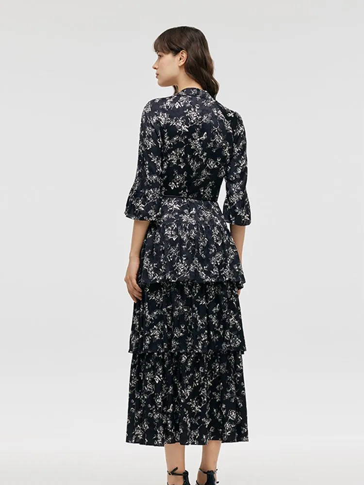 Butterflies Print Tiered Women Maxi Dress sold by Goelia product image thumbnail 3