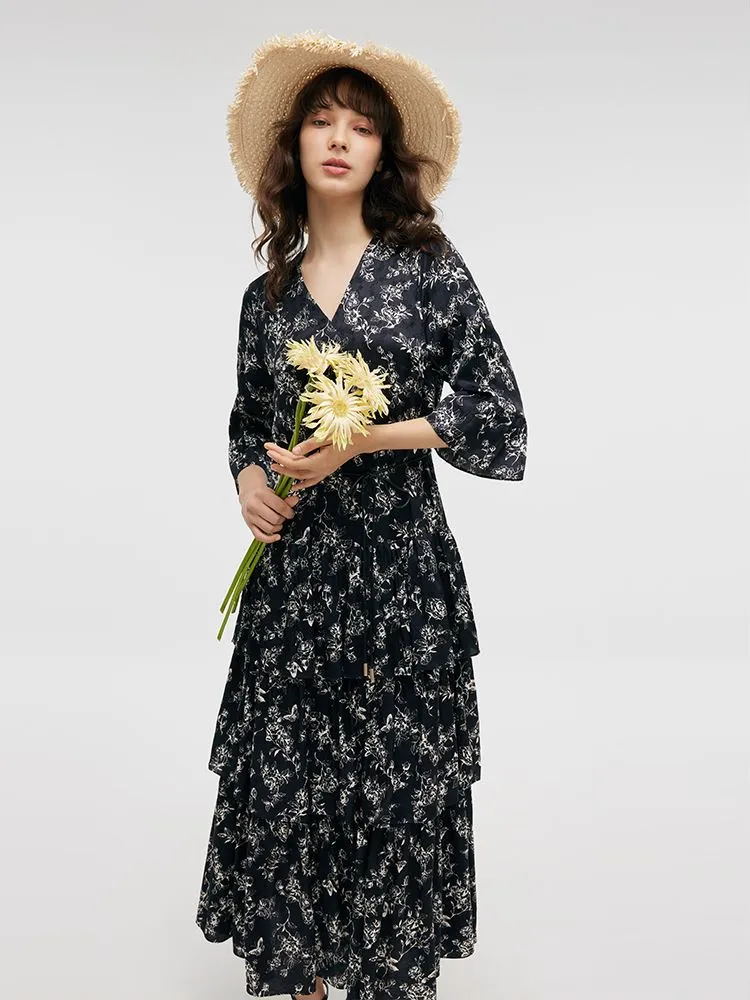 Butterflies Print Tiered Women Maxi Dress sold by Goelia product image thumbnail 5