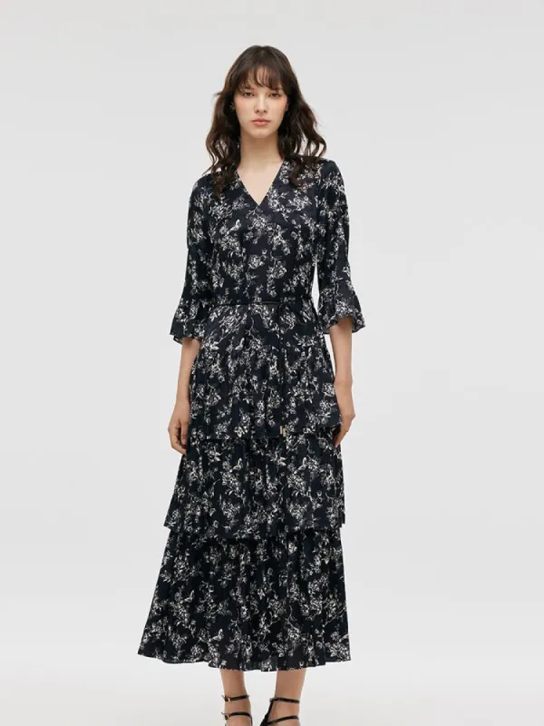 Butterflies Print Tiered Women Maxi Dress sold by Goelia