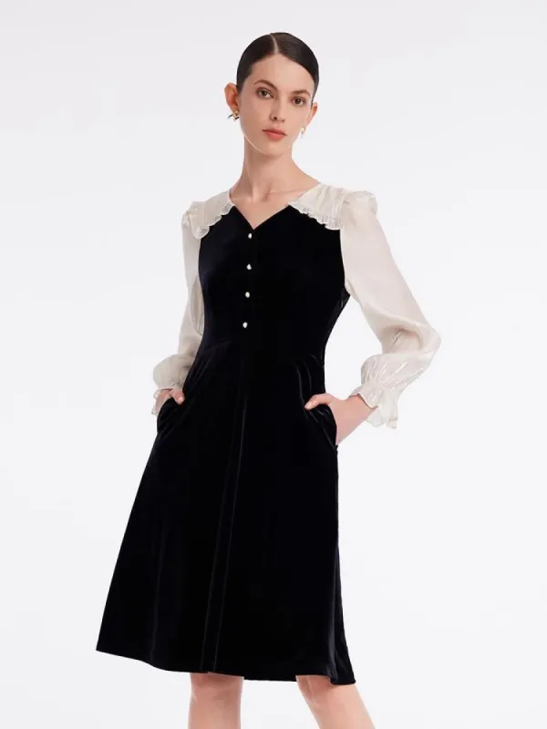 Velvet Patchwork Midi Collared Dress sold by Goelia