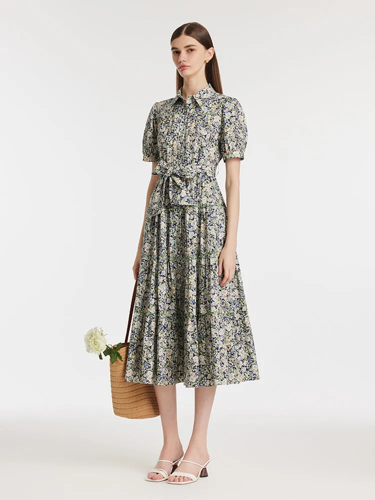Floral Print Lapel Tiered Women Midi Dress With Belt sold by Goelia product image thumbnail 2