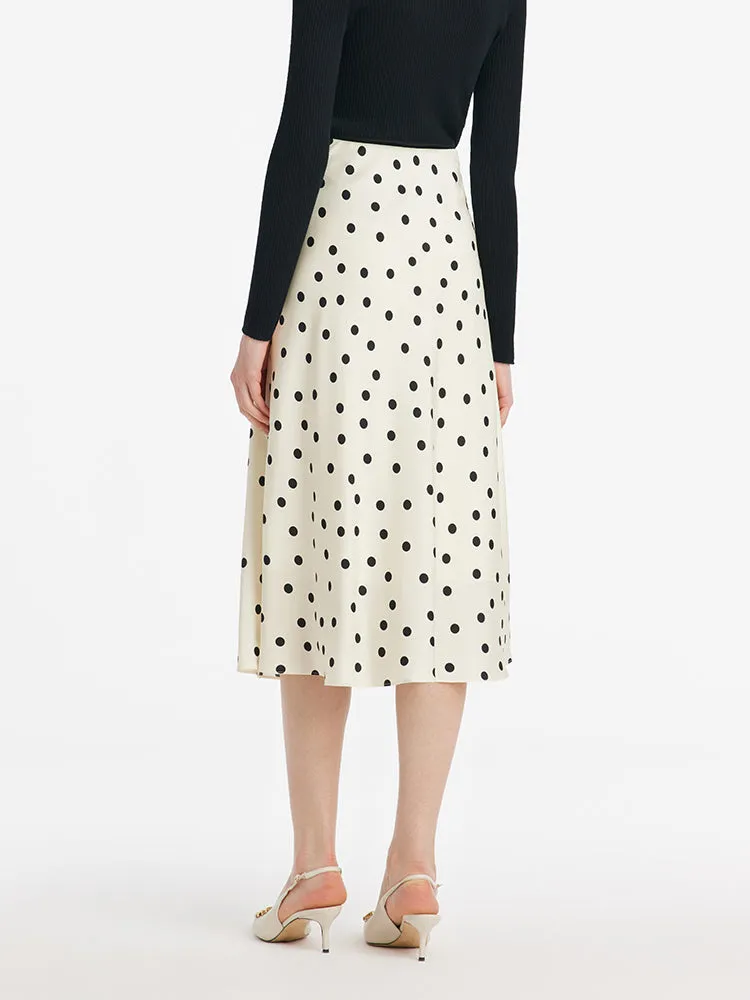 22 Momme Mulberry Silk Polka Dots Print Women Half Skirt With 3D Rose Clip And Knotted Headband And Scrunchie sold by Goelia product image thumbnail 3