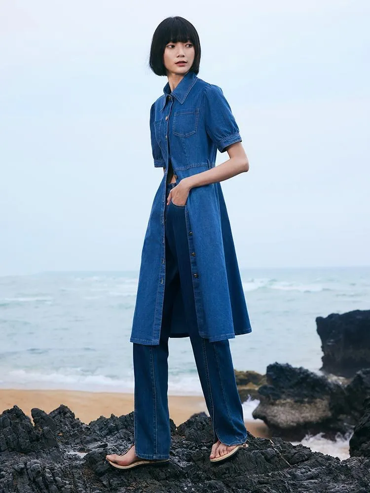 Tencel Denim Shirt Midi Collared Dress With Belt sold by Goelia product image thumbnail 4