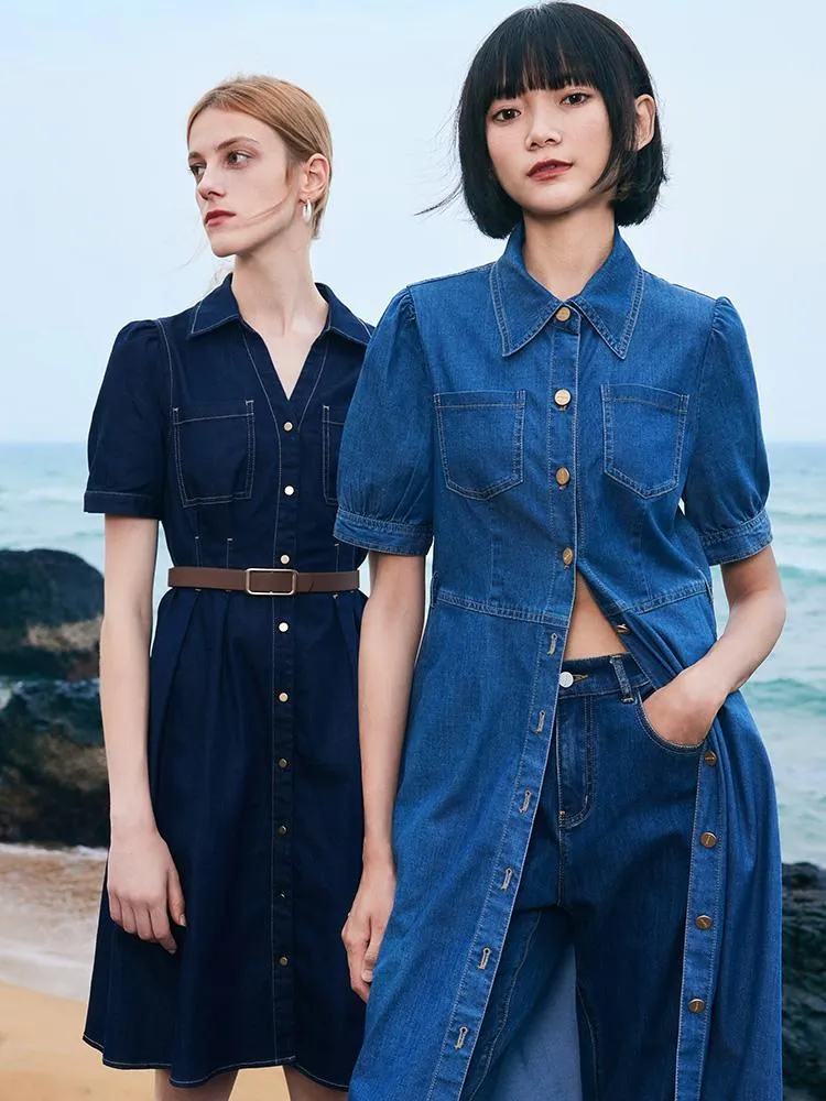 Tencel Denim Shirt Midi Collared Dress With Belt sold by Goelia product image thumbnail 2
