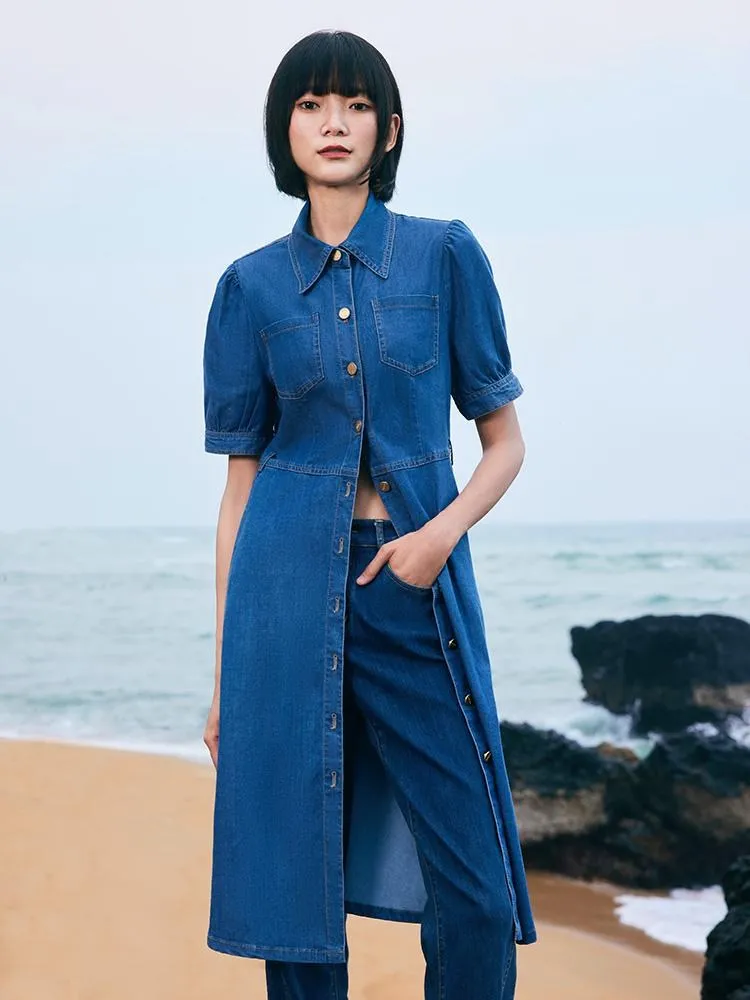 Tencel Denim Shirt Midi Collared Dress With Belt sold by Goelia product image thumbnail 5