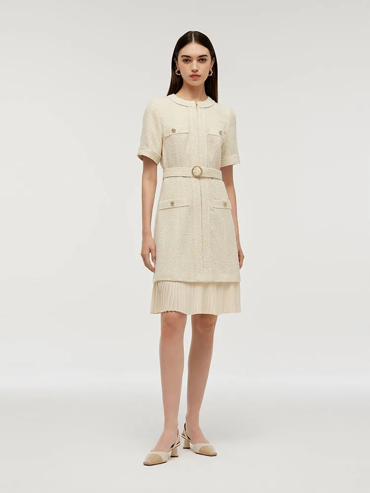 Wool Blend Tweed Women Mini Dress With Belt sold by Goelia product image thumbnail 2