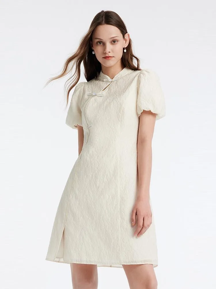 White Mandarin Collar Cheongsam Qipao Mini Dress sold by Goelia product image thumbnail 3