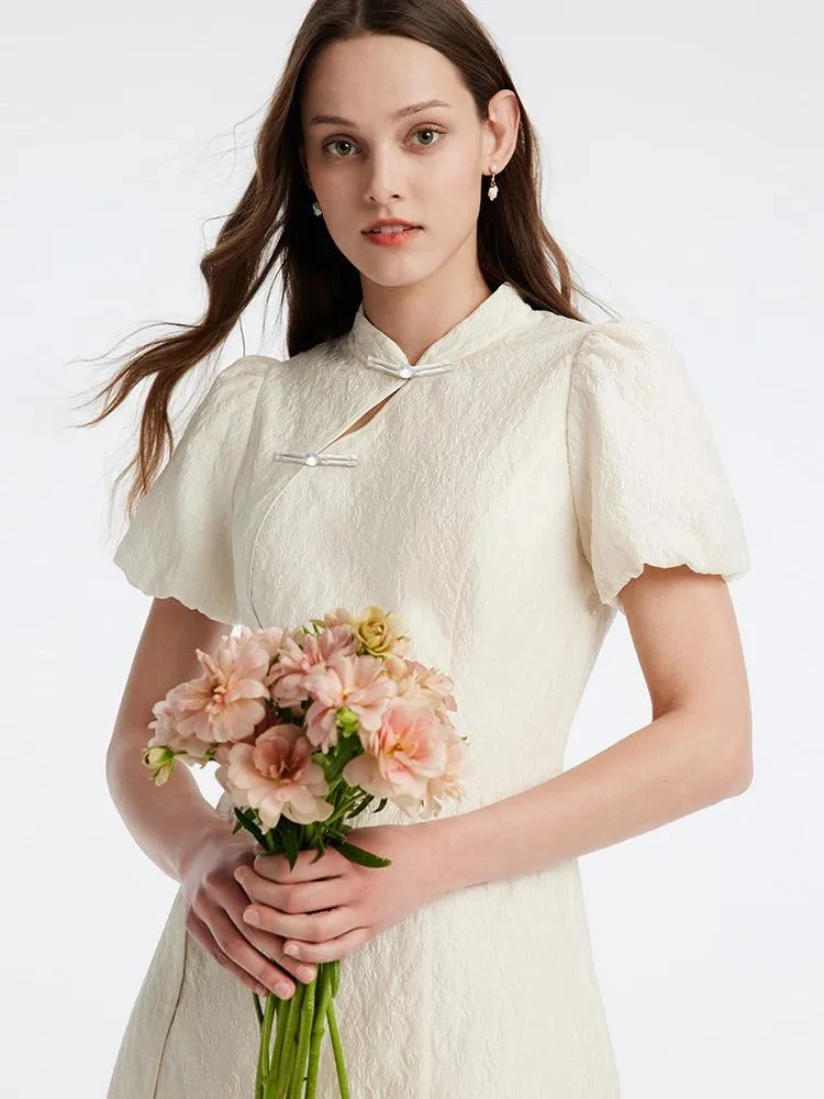 White Mandarin Collar Cheongsam Qipao Mini Dress sold by Goelia product image thumbnail 4