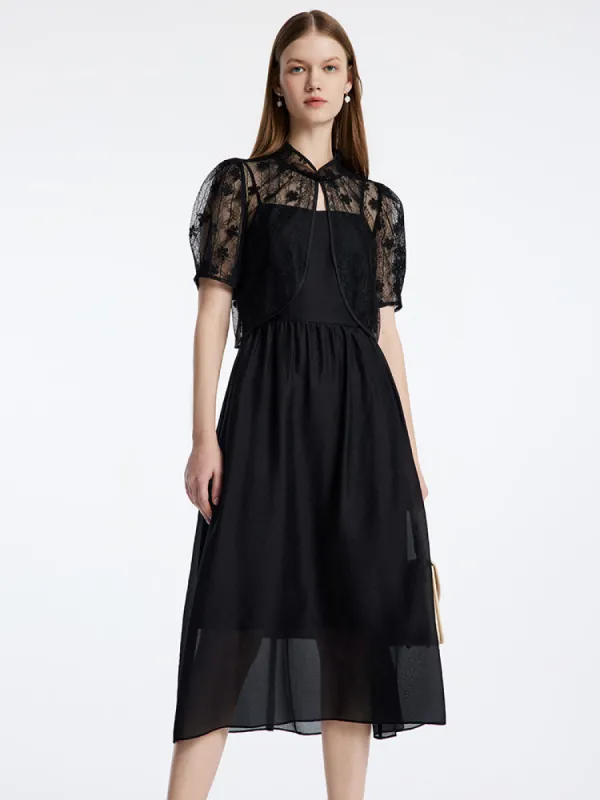 Lace Mandarin Collar Cheongsam Dress Two Piece Set sold by Goelia