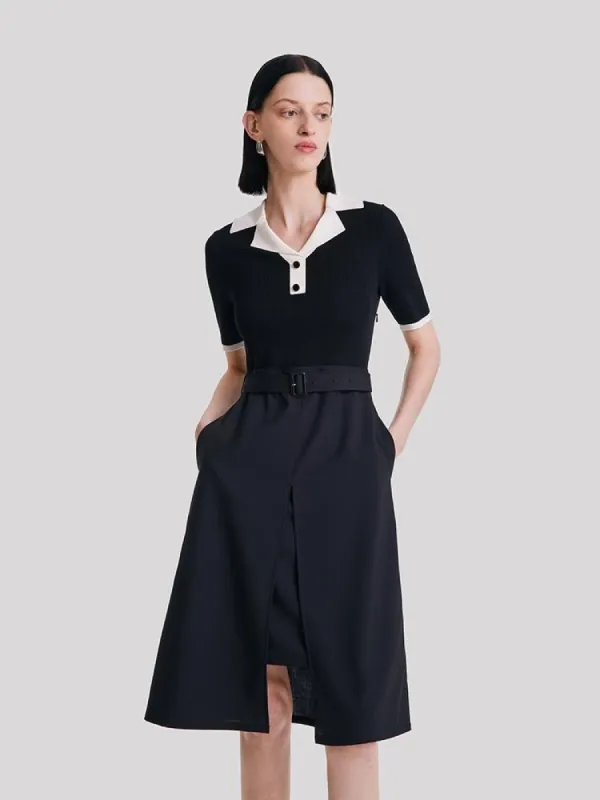 Worsted Woolen Patchwork Midi Dress sold by Goelia