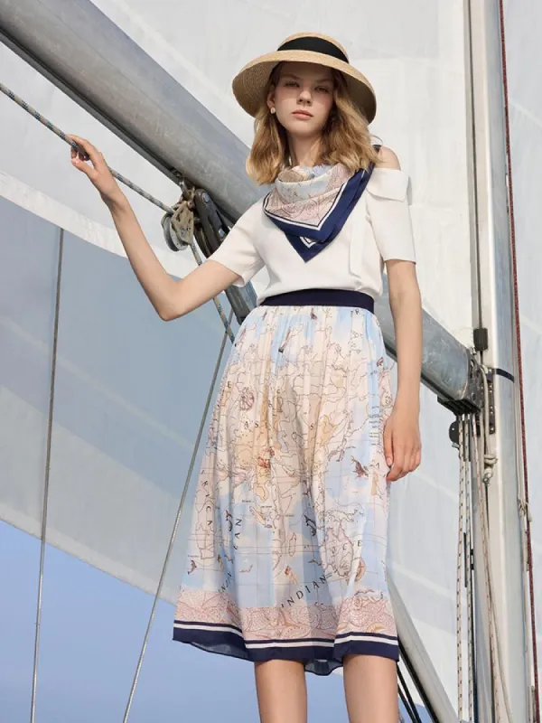 19 Momme Silk Map Print Women Skirt sold by Goelia