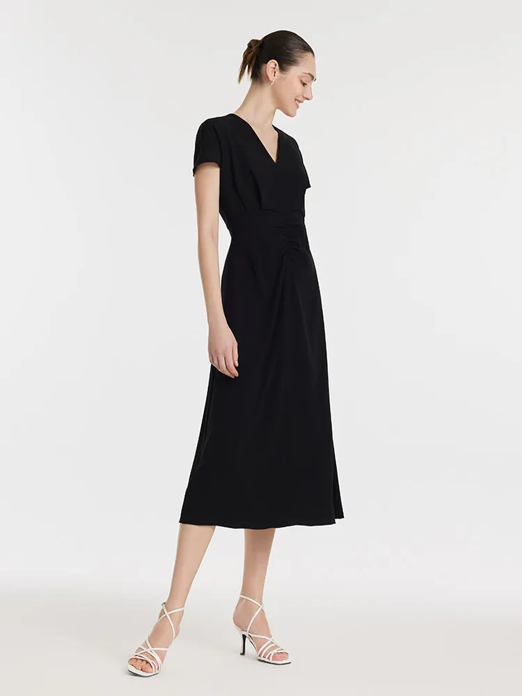Triacetate V-Neck Ruched Women Midi Dress sold by Goelia product image thumbnail 4