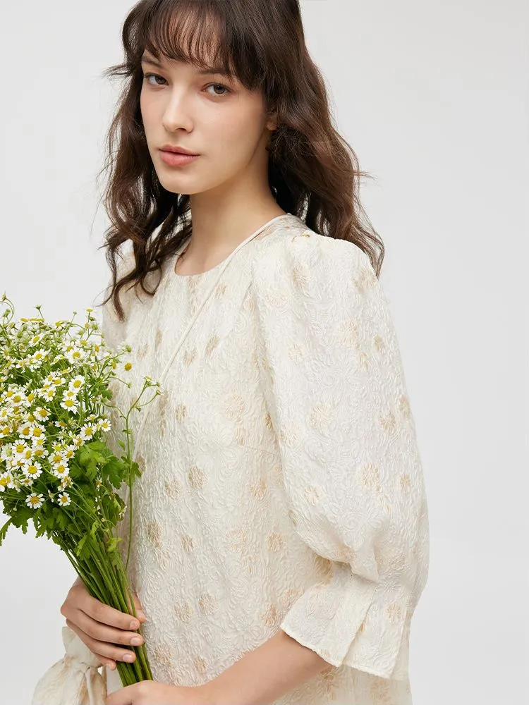 Jacquard A-Line Ruffle Women Midi Dress With Bag sold by Goelia product image thumbnail 5