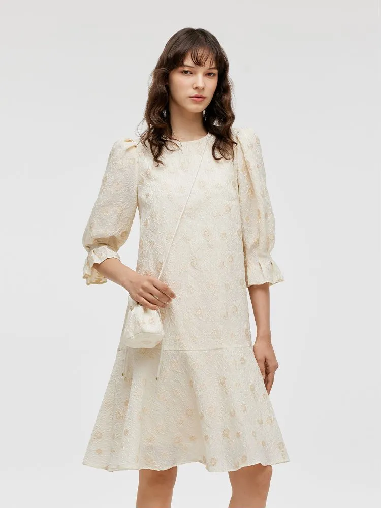 Jacquard A-Line Ruffle Women Midi Dress With Bag sold by Goelia product image thumbnail 4