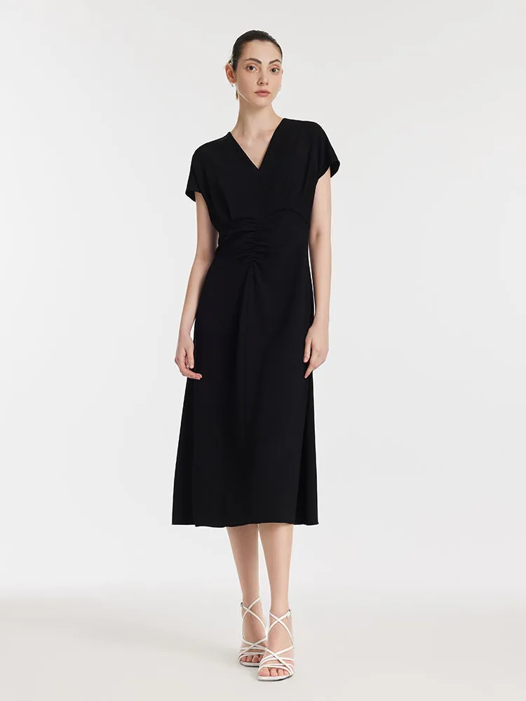 Triacetate V-Neck Ruched Women Midi Dress sold by Goelia product image thumbnail 2
