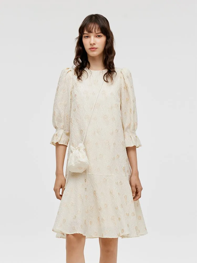 Jacquard A-Line Ruffle Women Midi Dress With Bag sold by Goelia product image thumbnail 2