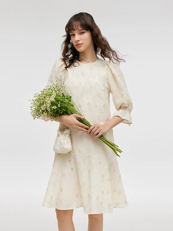 Jacquard A-Line Ruffle Women Midi Dress With Bag sold by Goelia