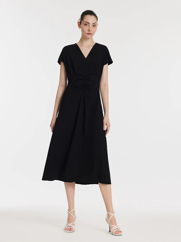 Triacetate V-Neck Ruched Women Midi Dress sold by Goelia product image thumbnail 3