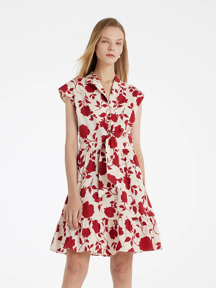 Rose Print Knotted Women Mini Dress sold by Goelia