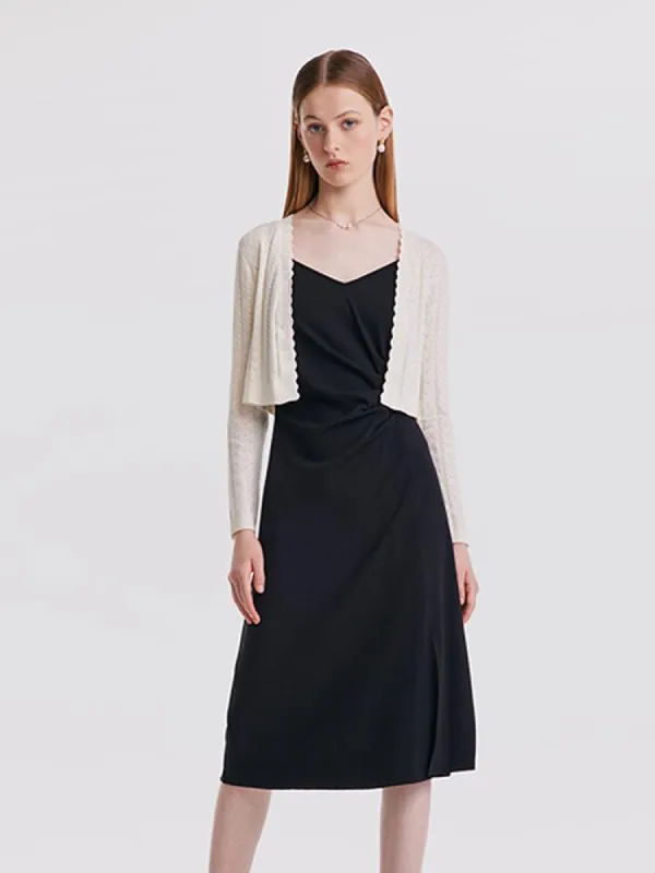 Cardigan And Slip Midi Work Dress Two-Piece Set sold by Goelia