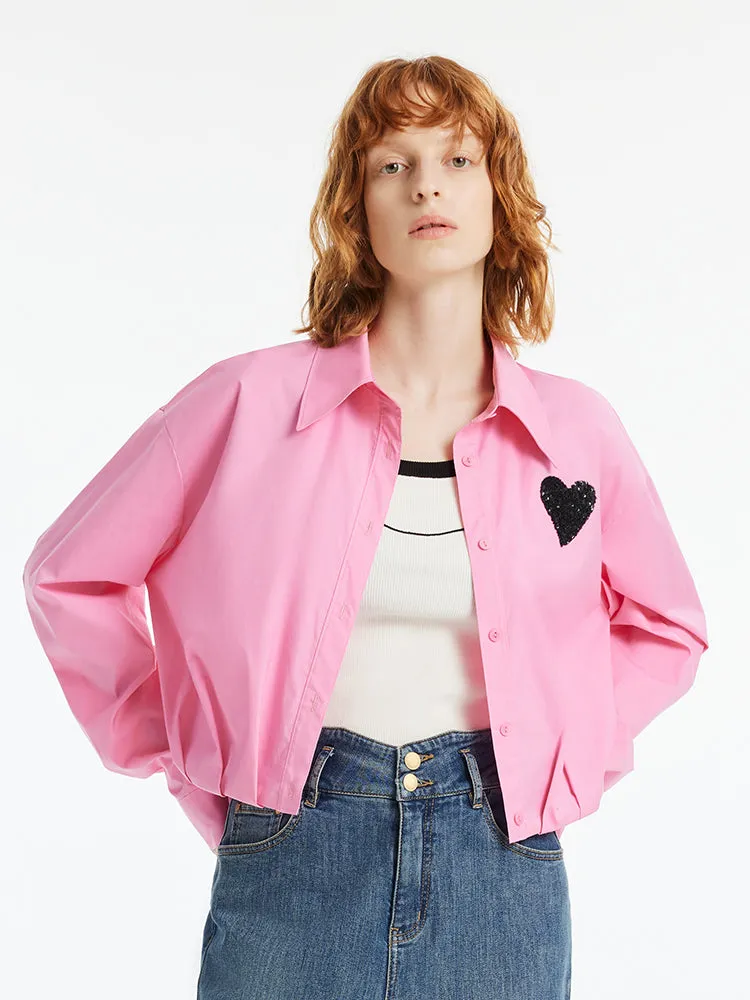 Heart-Shaped Sequins Women Crop Shirt With Pleated Hem sold by Goelia