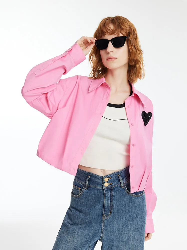 Heart-Shaped Sequins Women Crop Shirt With Pleated Hem sold by Goelia product image thumbnail 5