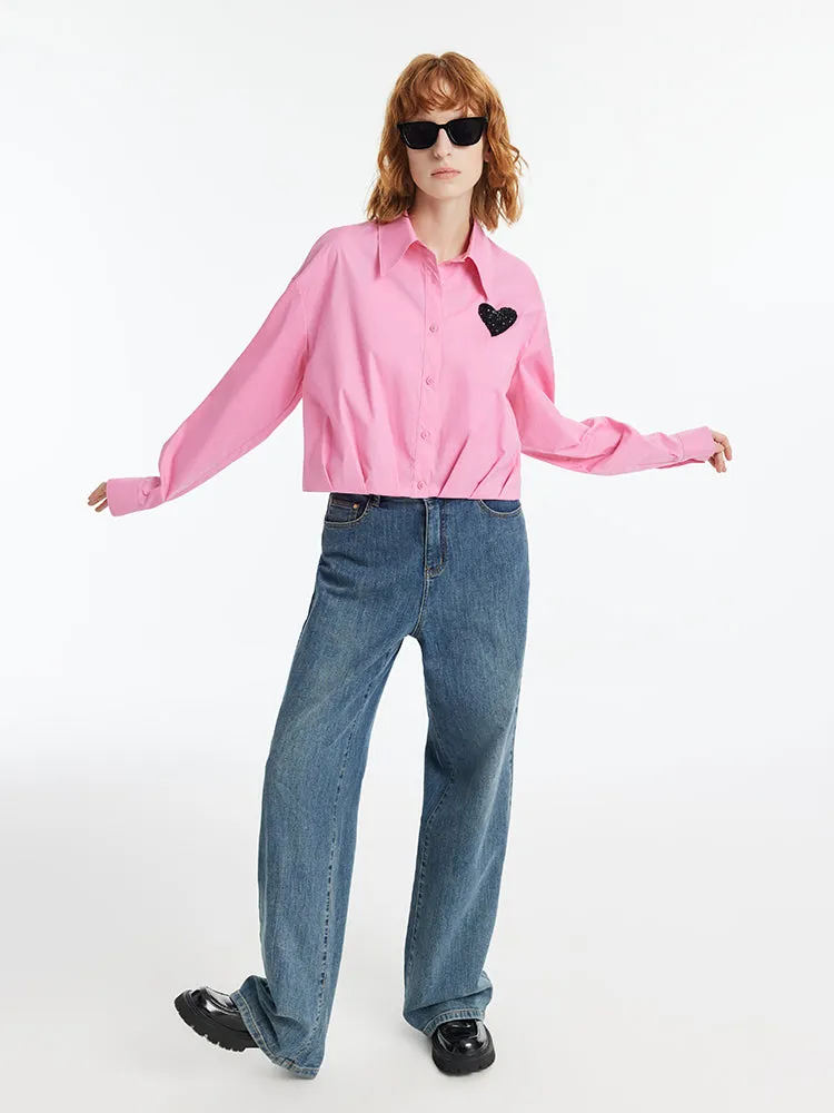 Heart-Shaped Sequins Women Crop Shirt With Pleated Hem sold by Goelia product image thumbnail 3