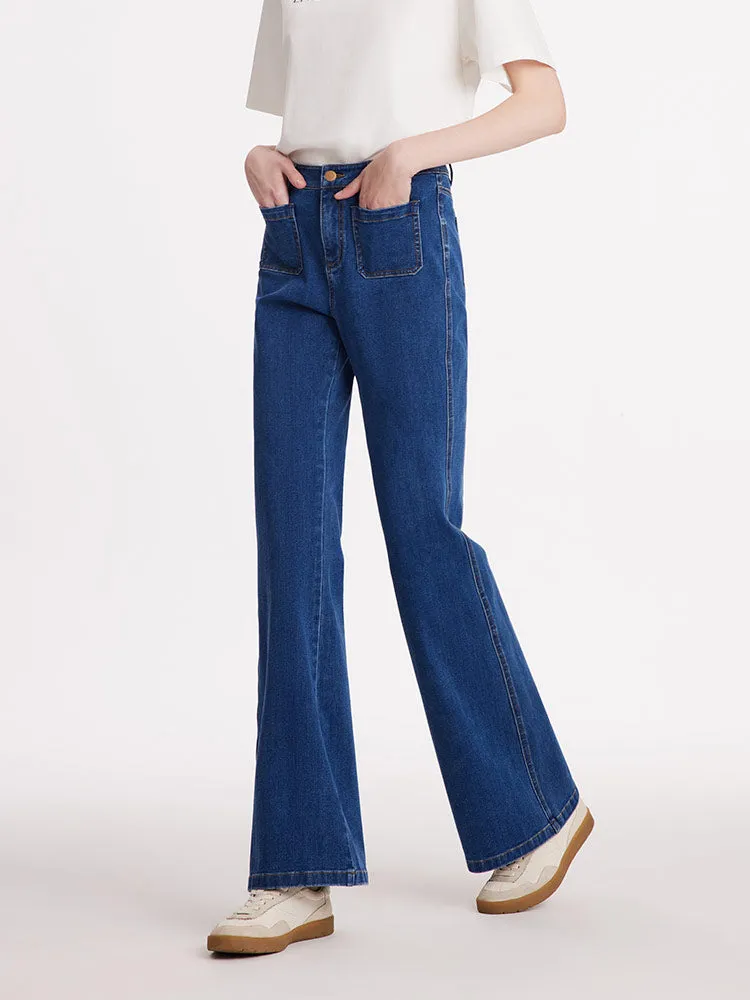 Denim Flared Women Jeans With Patch Pockets sold by Goelia product image thumbnail 4