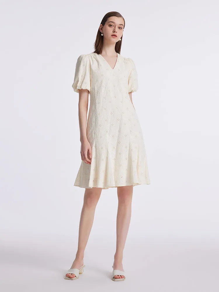 Puff Sleeves Ruffle Embroidered Women Mini Dress With Belt sold by Goelia product image thumbnail 4