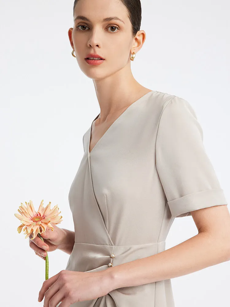 Acetate Beige V-neck Midi Dress sold by Goelia product image thumbnail 5