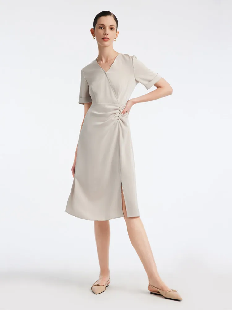 Acetate Beige V-neck Midi Dress sold by Goelia product image thumbnail 2
