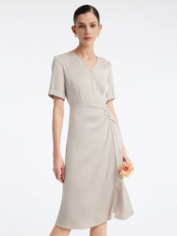 Acetate Beige V-neck Midi Dress sold by Goelia