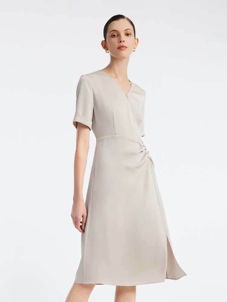 Acetate Beige V-neck Midi Dress sold by Goelia product image thumbnail 4