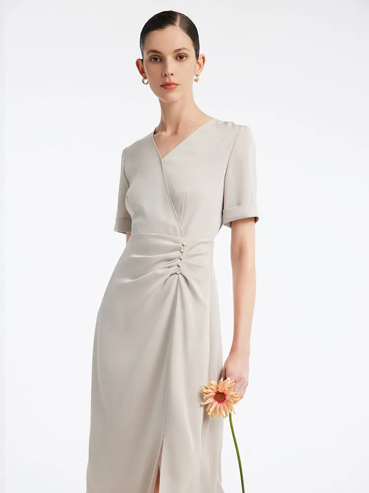 Acetate Beige V-neck Midi Dress sold by Goelia product image thumbnail 3