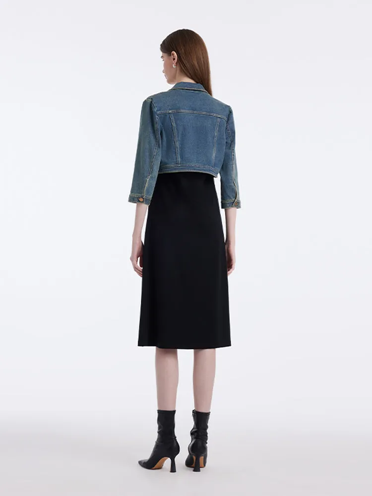 Denim Crop Jacket And Knitted Vest Dress Two-Piece Set sold by Goelia product image thumbnail 4