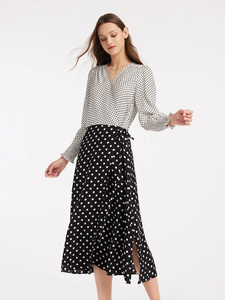 Polka Dots Slim V-Neck Wrap Maxi Dress sold by Goelia product image thumbnail 2