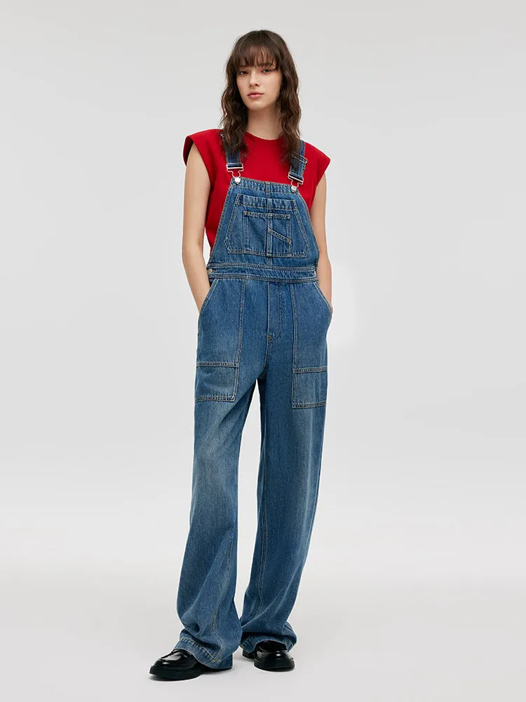 Denim Straight Full-Length Women Overalls sold by Goelia