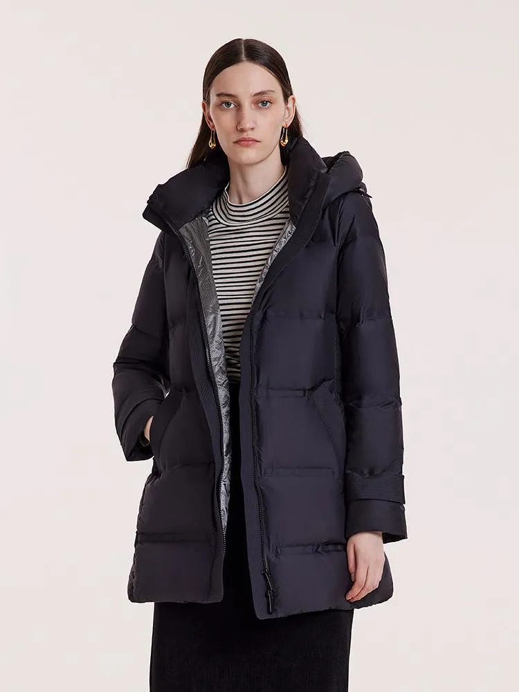 Hooded Mid-Length Goose Down Garment With Belt sold by Goelia product image thumbnail 4