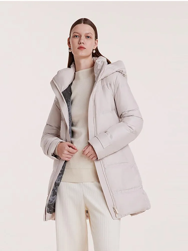 Hooded Mid-Length Goose Down Garment With Belt sold by Goelia product image thumbnail 2