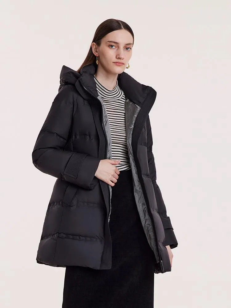 Hooded Mid-Length Goose Down Garment With Belt sold by Goelia
