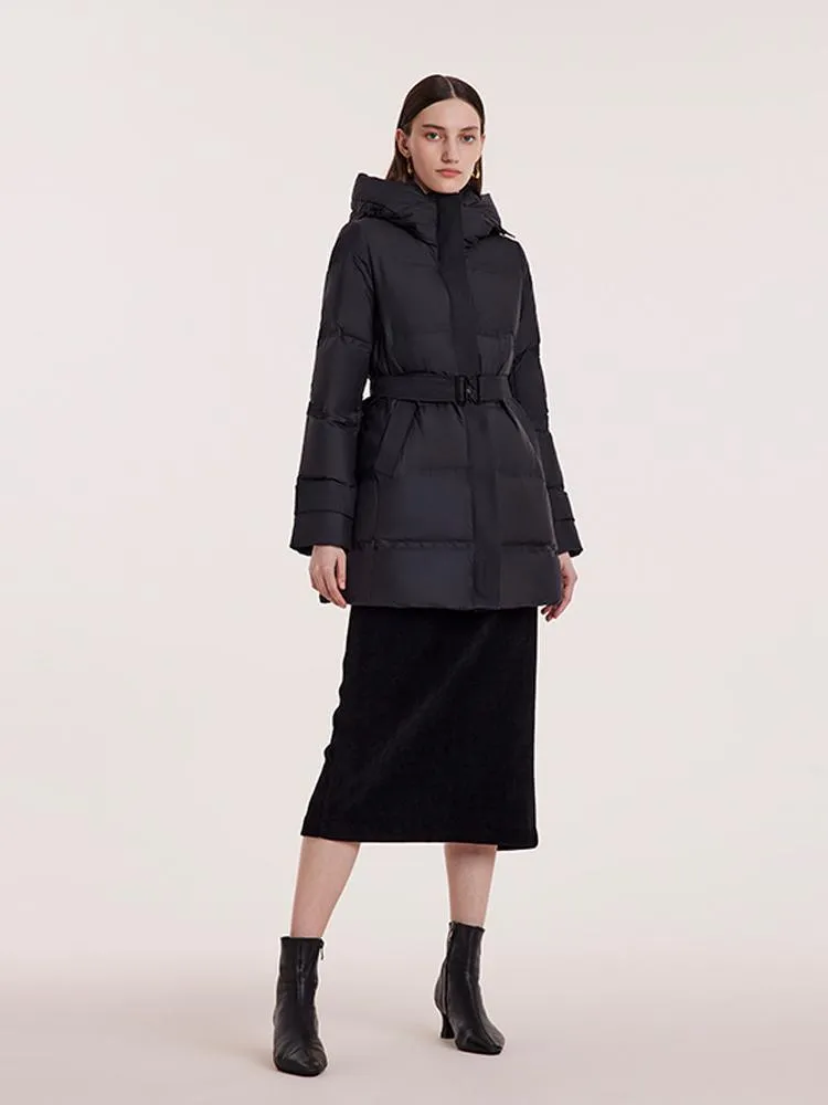 Hooded Mid-Length Goose Down Garment With Belt sold by Goelia product image thumbnail 3