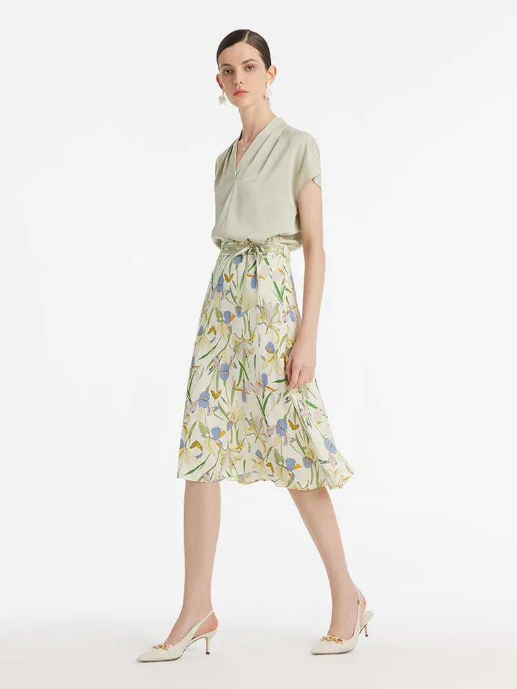 19 Momme Mulberry Silk Iris Print Women Half Skirt sold by Goelia product image thumbnail 4