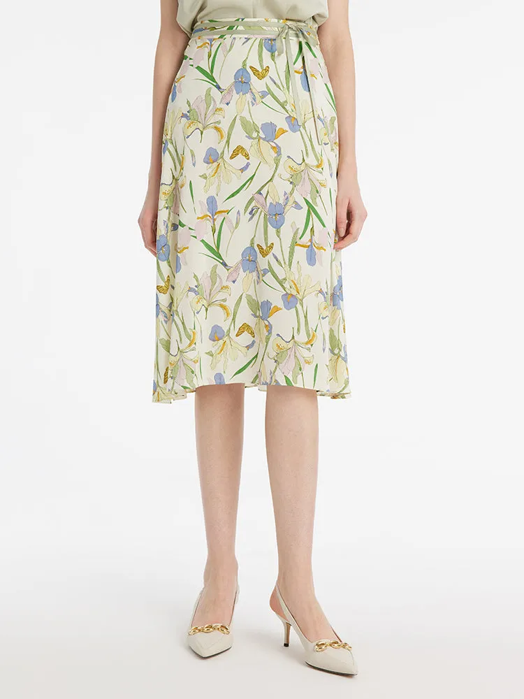 19 Momme Mulberry Silk Iris Print Women Half Skirt sold by Goelia