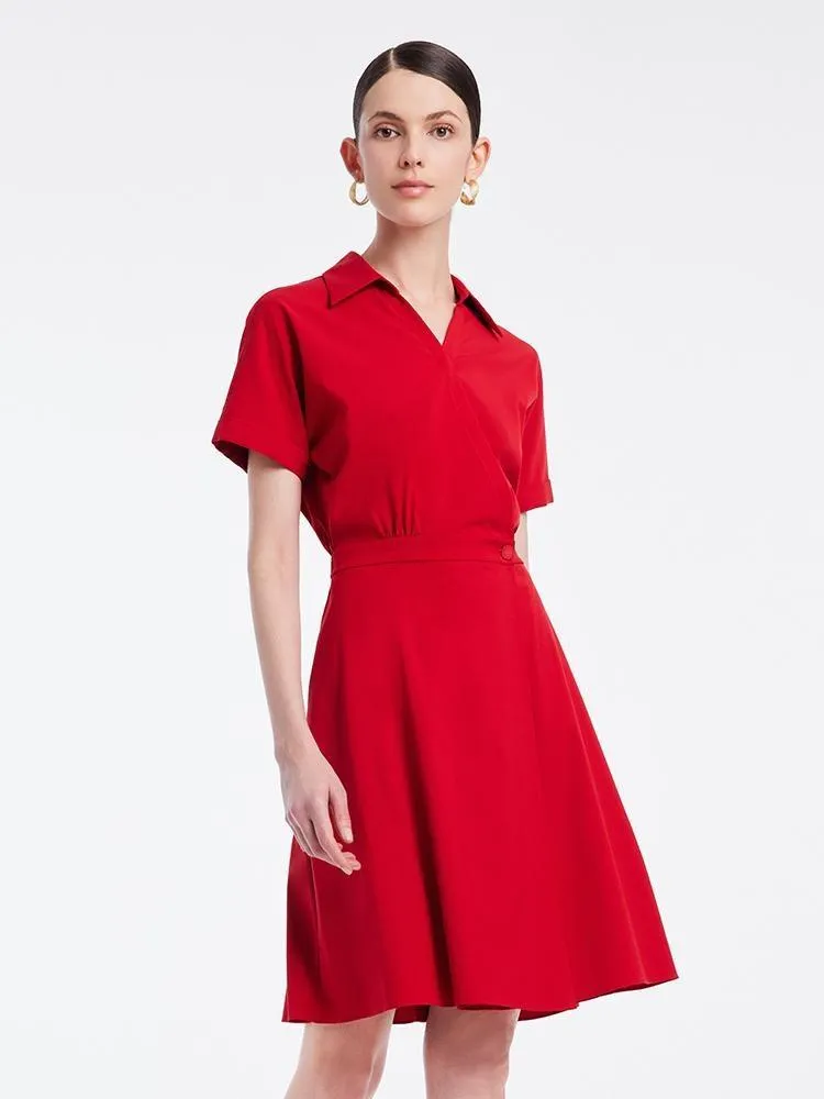 Shirt-style V-neck Gathered Waist Mini Dress sold by Goelia product image thumbnail 3