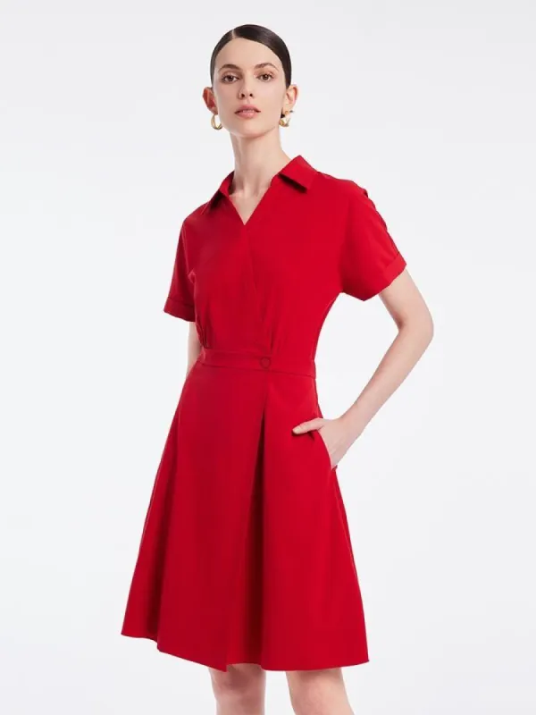 Shirt-style V-neck Gathered Waist Mini Dress sold by Goelia