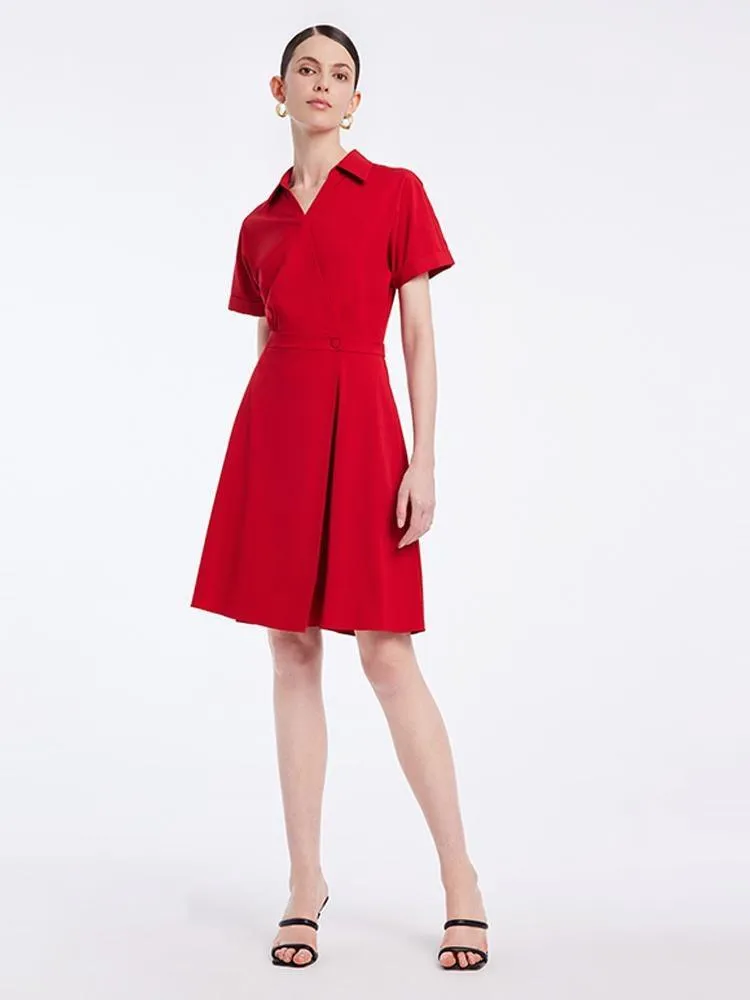 Shirt-style V-neck Gathered Waist Mini Dress sold by Goelia product image thumbnail 4